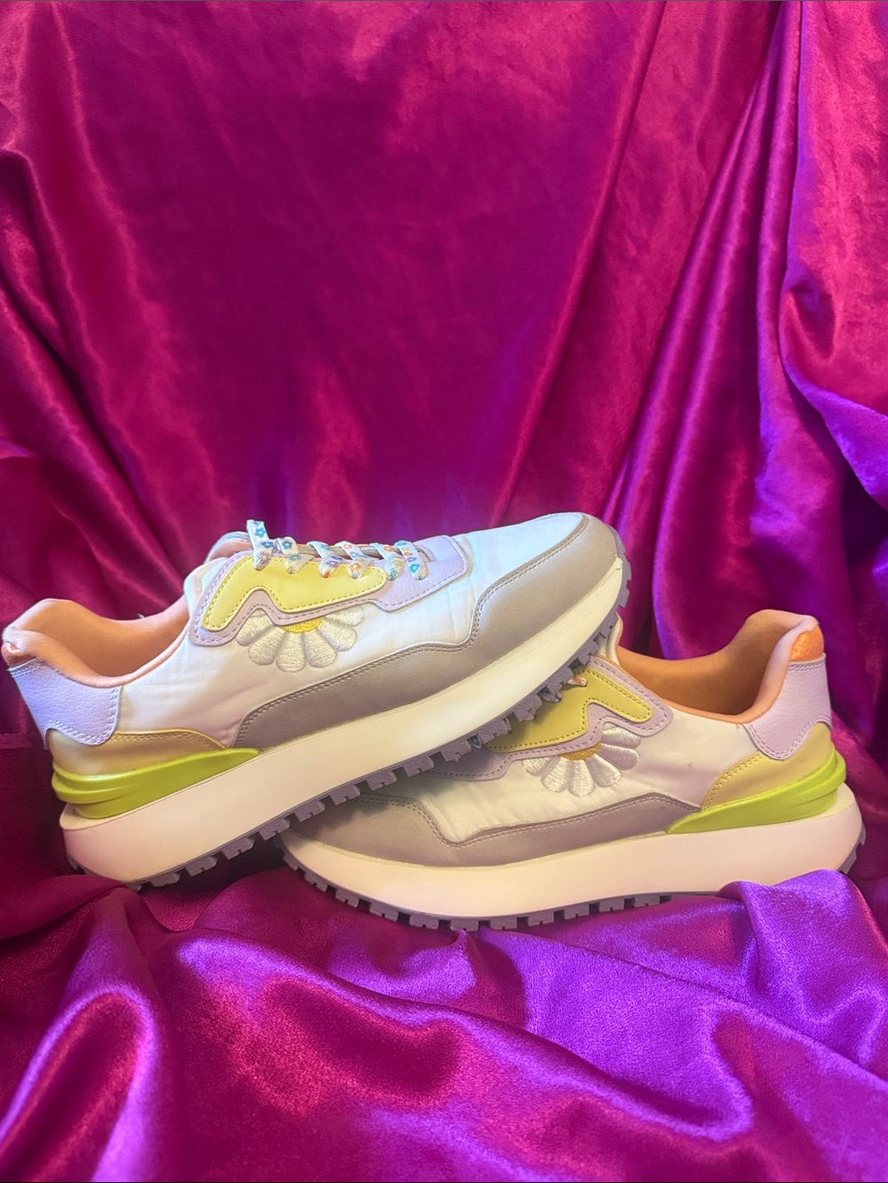 Call it spring size 10 Pastel Floral Accent Sneakers - Yellow, Lavender, White